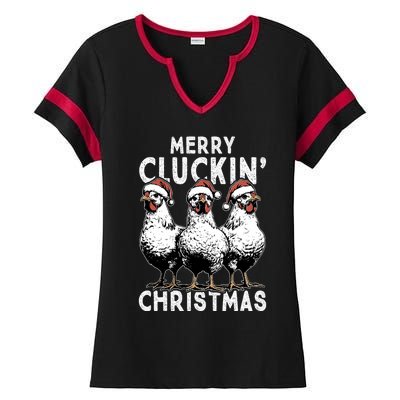 Merry Cluckin Christmas Funny Christmas Graphic Ladies Halftime Notch Neck Tee