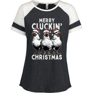 Merry Cluckin Christmas Funny Christmas Graphic Enza Ladies Jersey Colorblock Tee