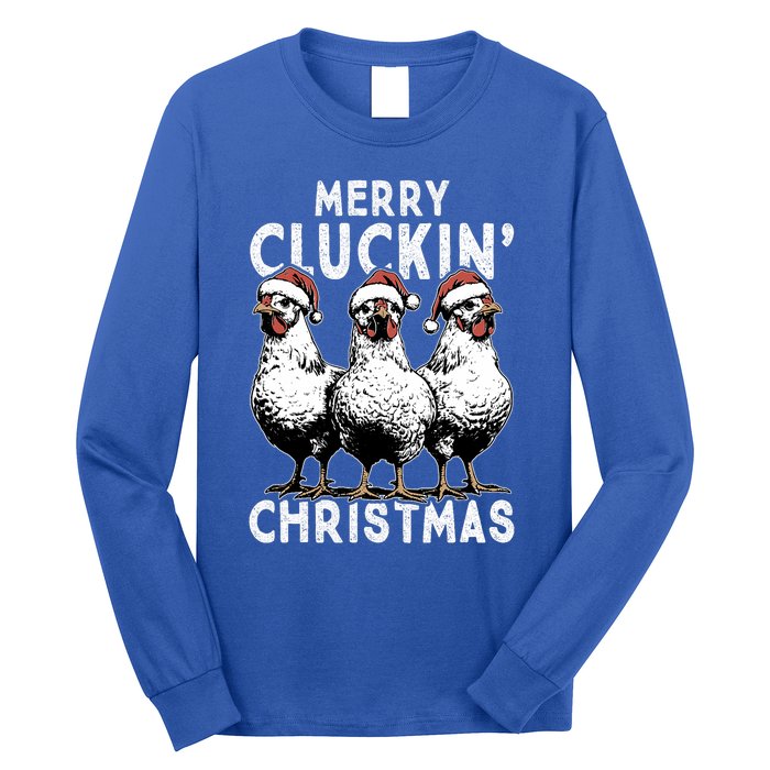 Merry Cluckin Christmas Funny Christmas Graphic Long Sleeve Shirt