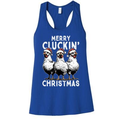 Merry Cluckin Christmas Funny Christmas Graphic Women's Racerback Tank