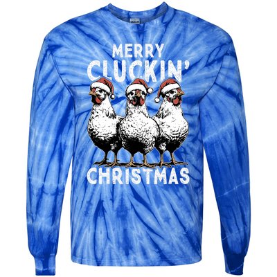 Merry Cluckin Christmas Funny Christmas Graphic Tie-Dye Long Sleeve Shirt