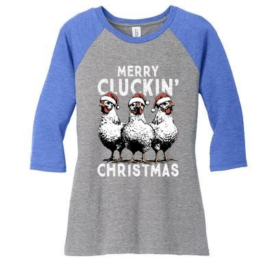 Merry Cluckin Christmas Funny Christmas Graphic Women's Tri-Blend 3/4-Sleeve Raglan Shirt