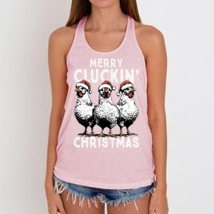 Merry Cluckin Christmas Funny Christmas Graphic Women's Knotted Racerback Tank