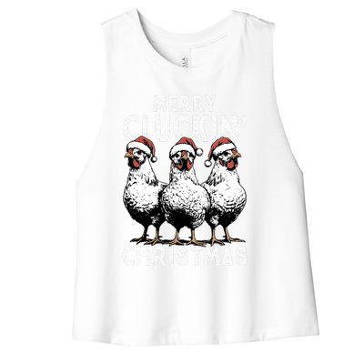 Merry Cluckin Christmas Funny Christmas Graphic Women's Racerback Cropped Tank