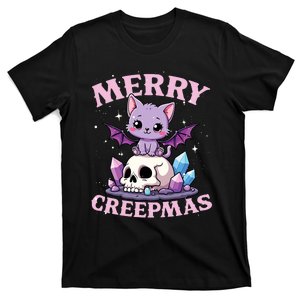 Merry Creepmas Cat Pastel Goth Christmas Skull T-Shirt