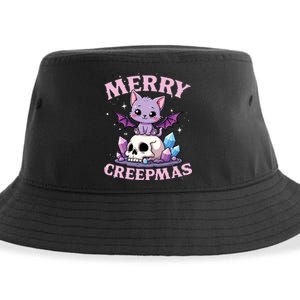 Merry Creepmas Cat Pastel Goth Christmas Skull Sustainable Bucket Hat