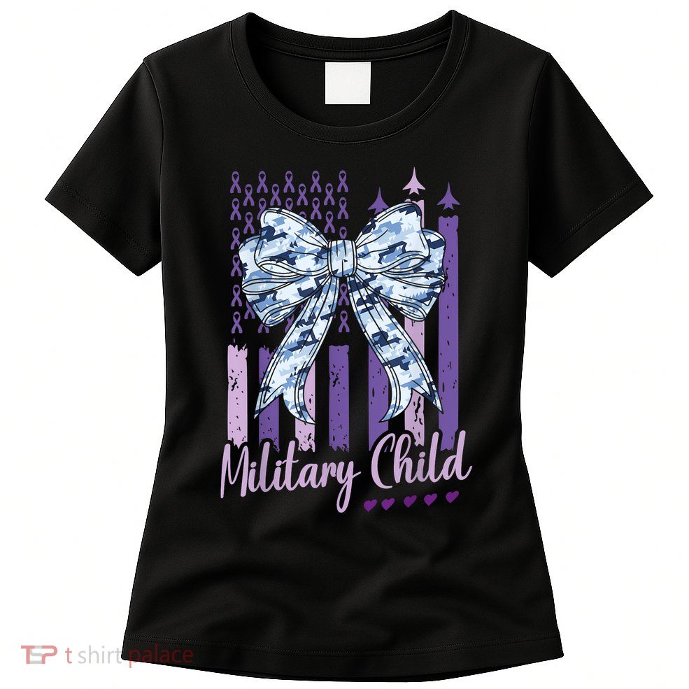Military Child Coquette Bow Purple Up USA Flag Women's T-Shirt