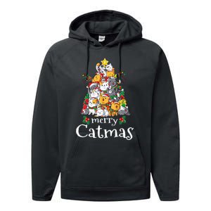 Merry Catmas  Cat Dad Cat Mom Christmas Cat  Performance Fleece Hoodie