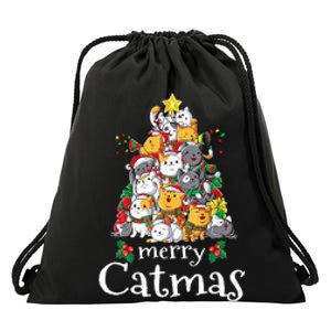 Merry Catmas  Cat Dad Cat Mom Christmas Cat  Drawstring Bag