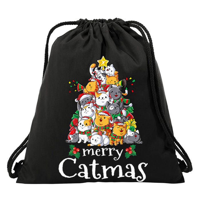 Merry Catmas  Cat Dad Cat Mom Christmas Cat  Drawstring Bag