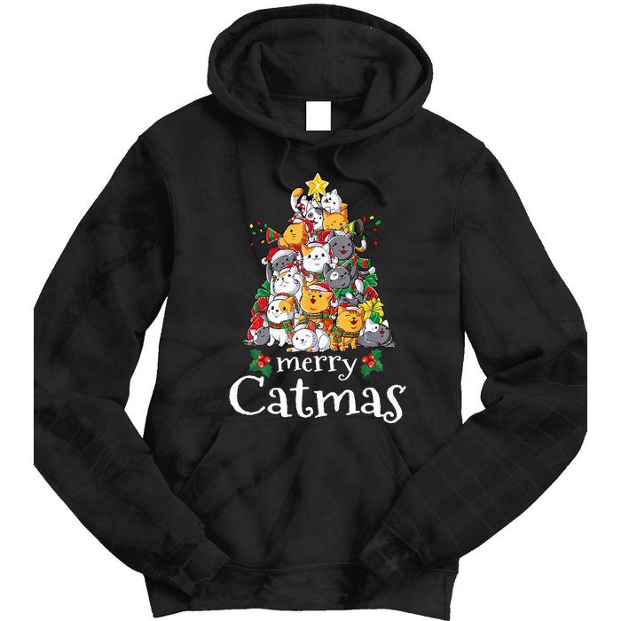 Merry Catmas  Cat Dad Cat Mom Christmas Cat  Tie Dye Hoodie