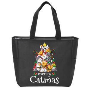 Merry Catmas  Cat Dad Cat Mom Christmas Cat  Zip Tote Bag