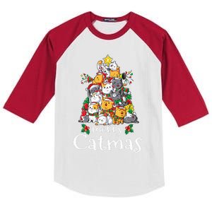 Merry Catmas  Cat Dad Cat Mom Christmas Cat  Kids Colorblock Raglan Jersey