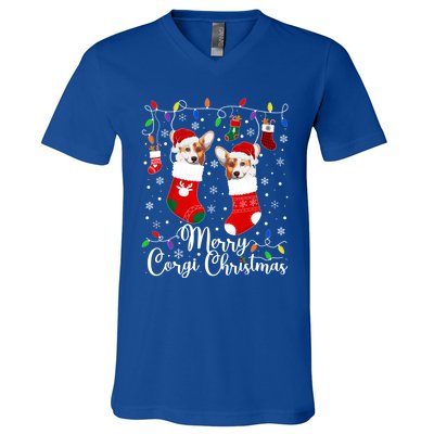 Merry Corgi Christmas Corgi Xmas Party Corgi Gift V-Neck T-Shirt