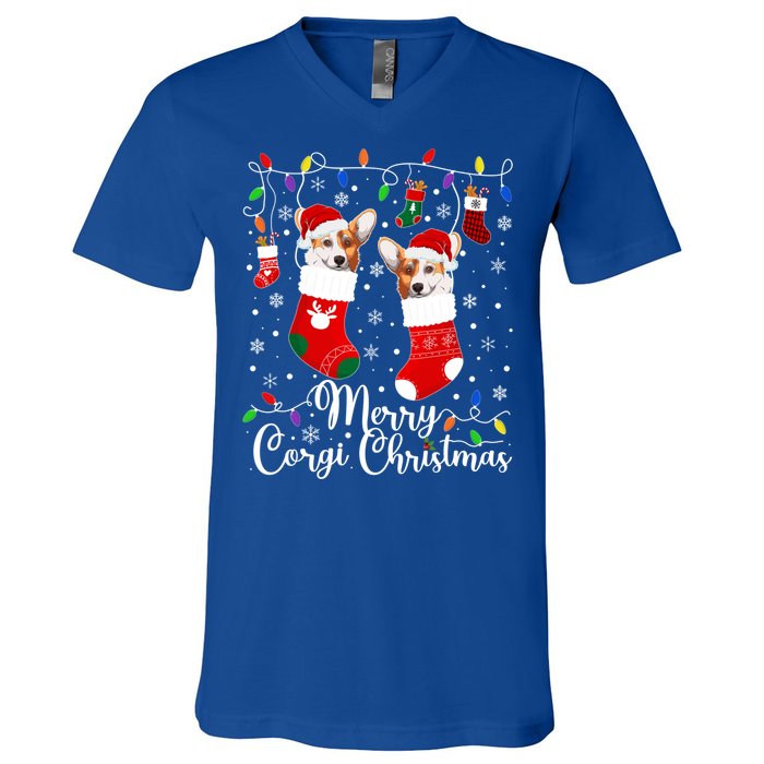 Merry Corgi Christmas Corgi Xmas Party Corgi Gift V-Neck T-Shirt