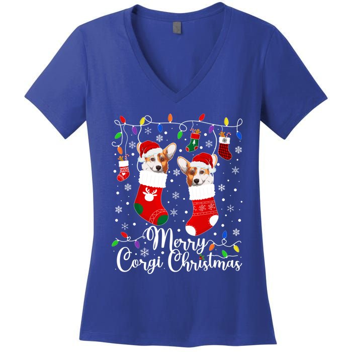 Merry Corgi Christmas Corgi Xmas Party Corgi Gift Women's V-Neck T-Shirt