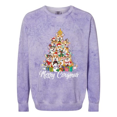 Merry Corgmas Corgi Christmas Tree Fairy Lights Dog Lover Funny Gift Colorblast Crewneck Sweatshirt