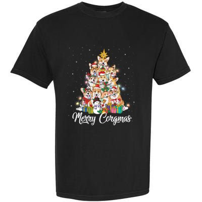 Merry Corgmas Corgi Christmas Tree Fairy Lights Dog Lover Funny Gift Garment-Dyed Heavyweight T-Shirt