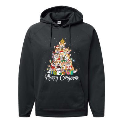 Merry Corgmas Corgi Christmas Tree Fairy Lights Dog Lover Funny Gift Performance Fleece Hoodie