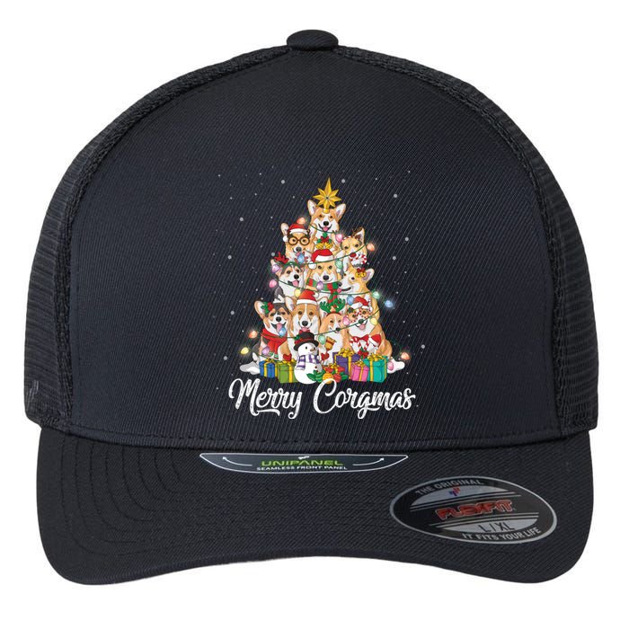 Merry Corgmas Corgi Christmas Tree Fairy Lights Dog Lover Funny Gift Flexfit Unipanel Trucker Cap