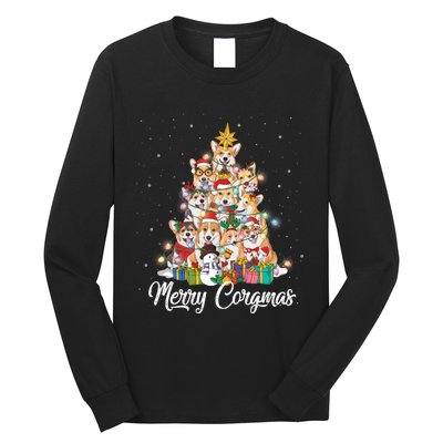 Merry Corgmas Corgi Christmas Tree Fairy Lights Dog Lover Funny Gift Long Sleeve Shirt