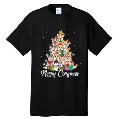 Merry Corgmas Corgi Christmas Tree Fairy Lights Dog Lover Funny Gift Tall T-Shirt