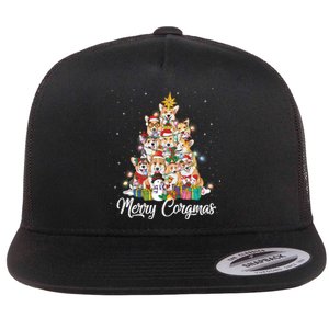 Merry Corgmas Corgi Christmas Tree Fairy Lights Dog Lover Funny Gift Flat Bill Trucker Hat