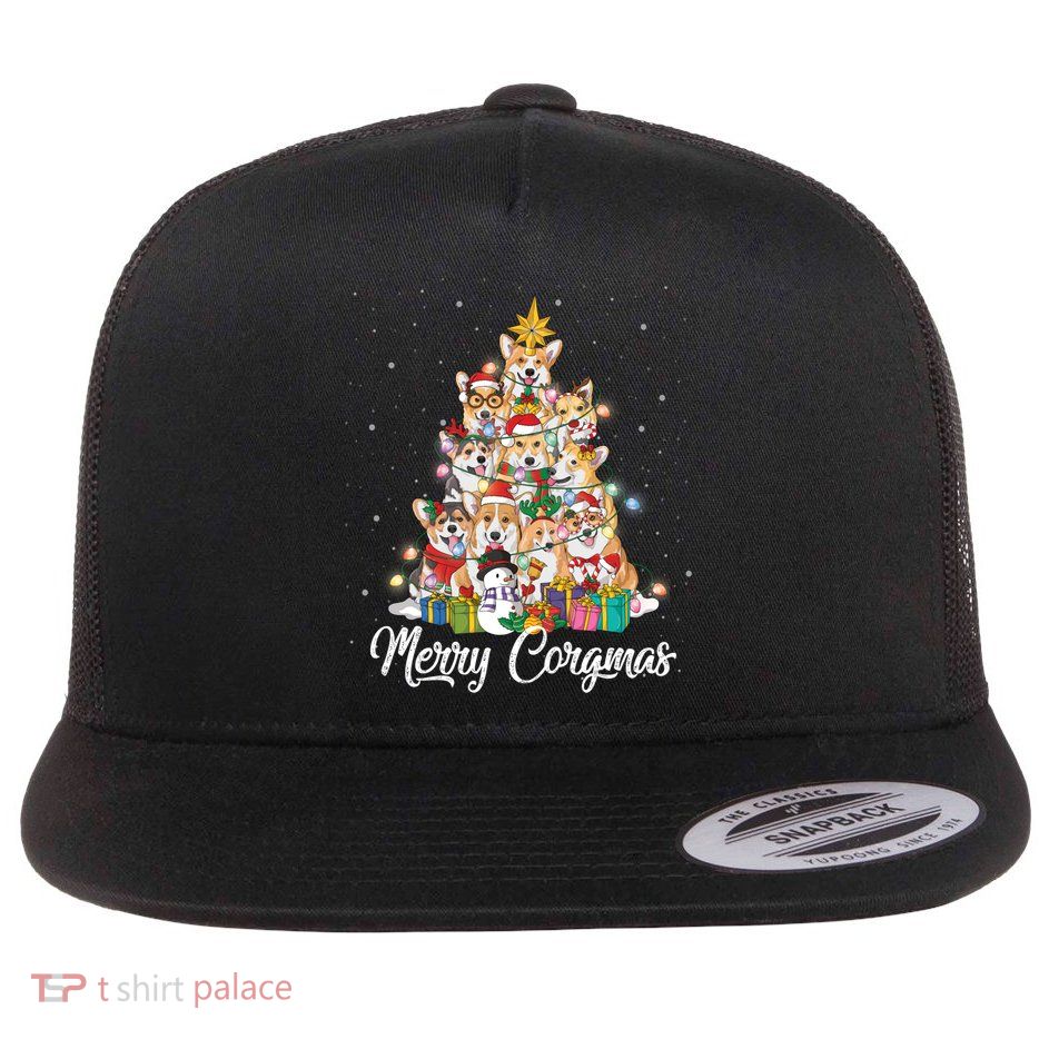 Merry Corgmas Corgi Christmas Tree Fairy Lights Dog Lover Funny Gift Flat Bill Trucker Hat