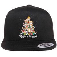 Merry Corgmas Corgi Christmas Tree Fairy Lights Dog Lover Funny Gift Flat Bill Trucker Hat