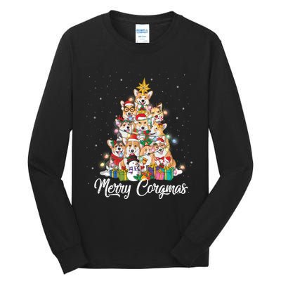 Merry Corgmas Corgi Christmas Tree Fairy Lights Dog Lover Funny Gift Tall Long Sleeve T-Shirt