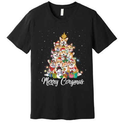 Merry Corgmas Corgi Christmas Tree Fairy Lights Dog Lover Funny Gift Premium T-Shirt