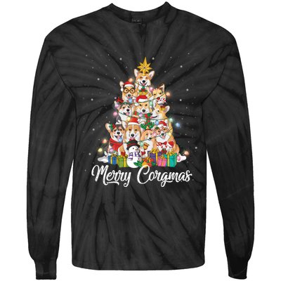 Merry Corgmas Corgi Christmas Tree Fairy Lights Dog Lover Funny Gift Tie-Dye Long Sleeve Shirt