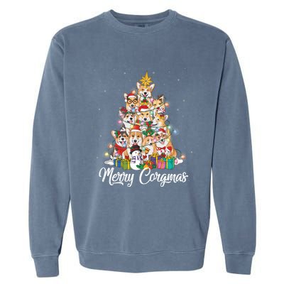 Merry Corgmas Corgi Christmas Tree Fairy Lights Dog Lover Funny Gift Garment-Dyed Sweatshirt