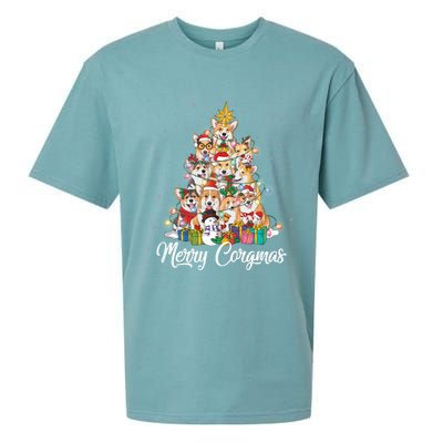 Merry Corgmas Corgi Christmas Tree Fairy Lights Dog Lover Funny Gift Sueded Cloud Jersey T-Shirt