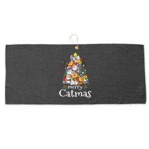 Merry Catmas  Cat Dad Cat Mom Christmas Cat  Large Microfiber Waffle Golf Towel