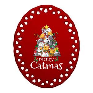 Merry Catmas  Cat Dad Cat Mom Christmas Cat  Ceramic Oval Ornament