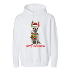 Merry Christmas Cute Chihuahua Dog Xmas Lights Pajama Great Gift Garment-Dyed Fleece Hoodie