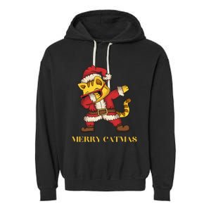 Merry Catmas - Christmas Cat in Santa Outfit. Cat Lovers Garment-Dyed Fleece Hoodie