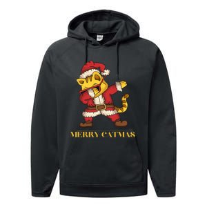 Merry Catmas - Christmas Cat in Santa Outfit. Cat Lovers Performance Fleece Hoodie