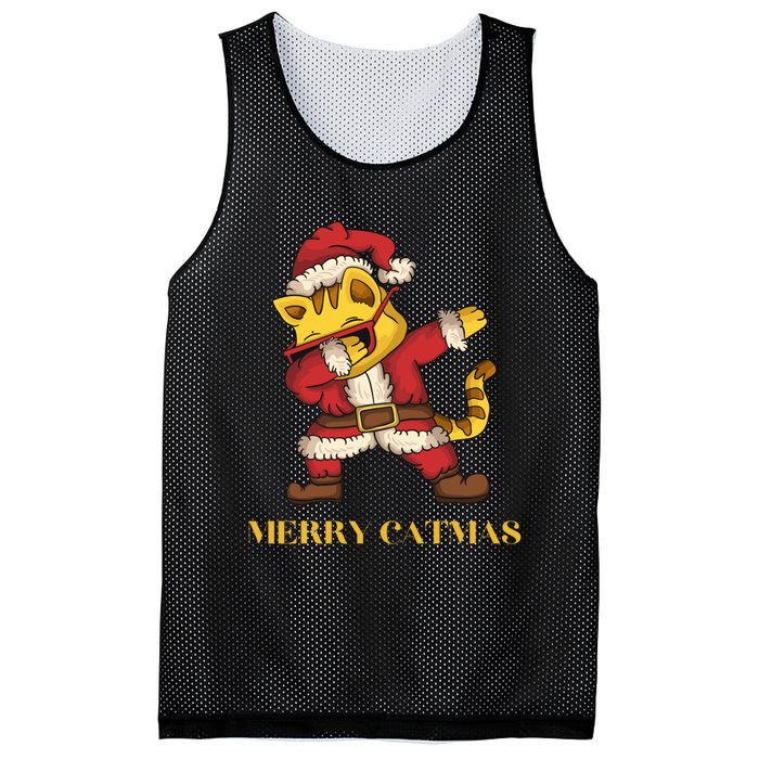 Merry Catmas - Christmas Cat in Santa Outfit. Cat Lovers Mesh Reversible Basketball Jersey Tank