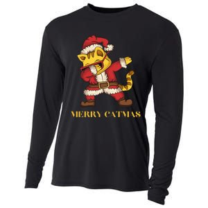 Merry Catmas - Christmas Cat in Santa Outfit. Cat Lovers Cooling Performance Long Sleeve Crew