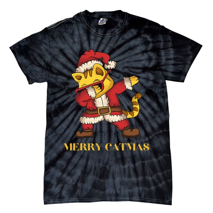 Merry Catmas - Christmas Cat in Santa Outfit. Cat Lovers Tie-Dye T-Shirt