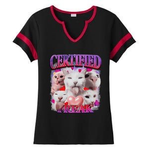 Meme Cat Certified Freak Eat Cement Cursed Cat Funny Ladies Halftime Notch Neck Tee