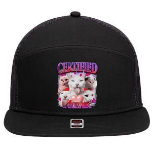 Meme Cat Certified Freak Eat Cement Cursed Cat Funny 7 Panel Mesh Trucker Snapback Hat