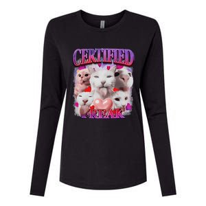 Meme Cat Certified Freak Eat Cement Cursed Cat Funny Womens Cotton Relaxed Long Sleeve T-Shirt