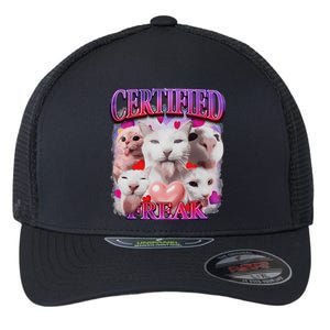 Meme Cat Certified Freak Eat Cement Cursed Cat Funny Flexfit Unipanel Trucker Cap