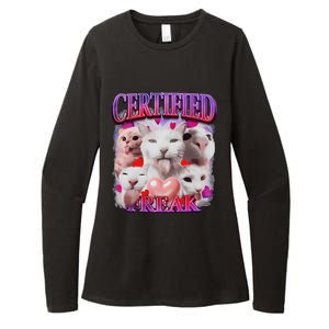 Meme Cat Certified Freak Eat Cement Cursed Cat Funny Womens CVC Long Sleeve Shirt