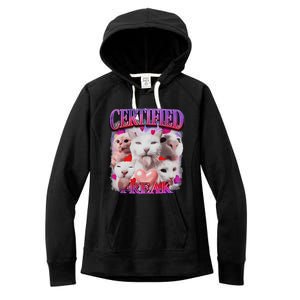 Meme Cat Certified Freak Eat Cement Cursed Cat Funny Women's Fleece Hoodie