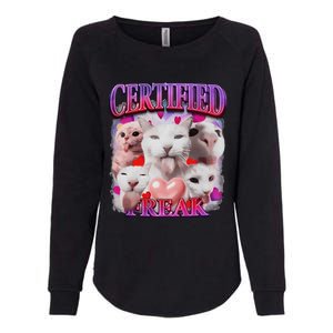 Meme Cat Certified Freak Eat Cement Cursed Cat Funny Womens California Wash Sweatshirt