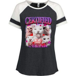 Meme Cat Certified Freak Eat Cement Cursed Cat Funny Enza Ladies Jersey Colorblock Tee